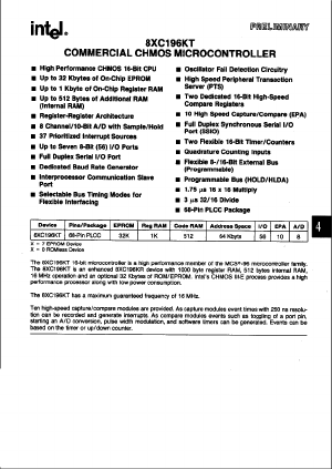 N87C196KT16 Datasheet PDF Intel