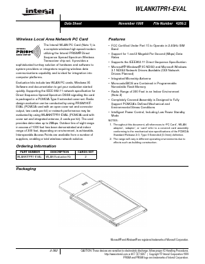 WLANKITPR1-EVAL Datasheet PDF Intersil