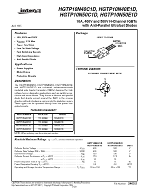 HGTP10N40E1D Datasheet PDF Intersil
