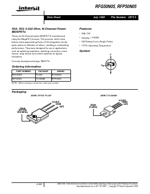 RFP50N05 Datasheet PDF Intersil