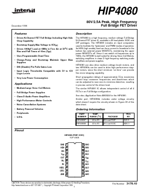 HIP4080 Datasheet PDF Intersil