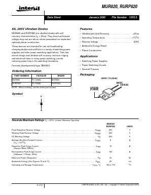 RURP820 Datasheet PDF Intersil