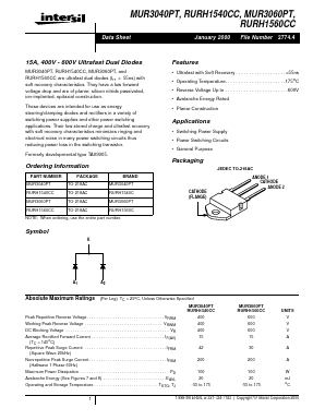 RURH1540C Datasheet PDF Intersil