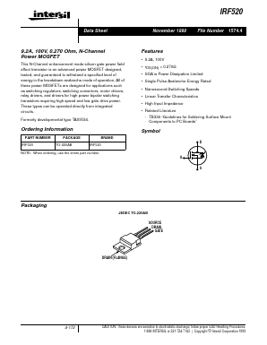IRF520 Datasheet PDF Intersil