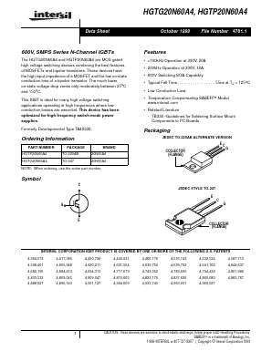 HGTG20N60A4 Datasheet PDF Intersil