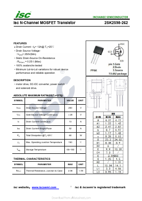 2SK2598-262 Datasheet PDF Inchange Semiconductor