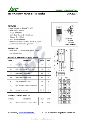 K2603 Datasheet PDF Inchange Semiconductor