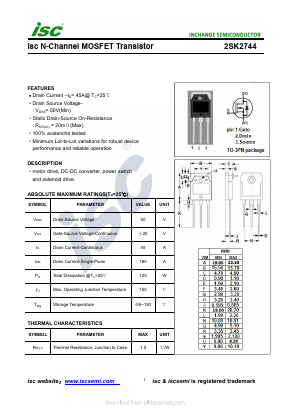 2SK2744 Datasheet PDF Inchange Semiconductor