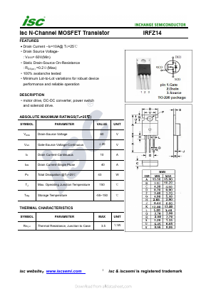 IRFZ14 Datasheet PDF Inchange Semiconductor