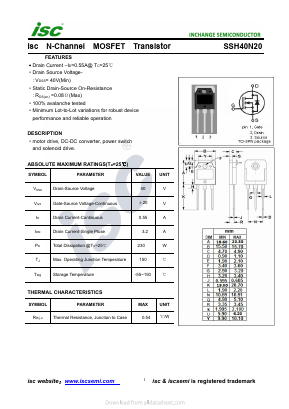 SSH40N20 Datasheet PDF Inchange Semiconductor