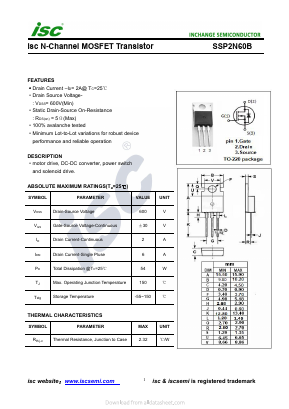 SSP2N60B Datasheet PDF Inchange Semiconductor
