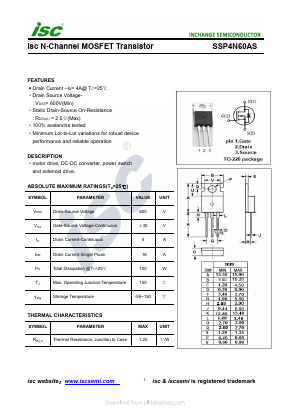 SSP4N60AS Datasheet PDF Inchange Semiconductor