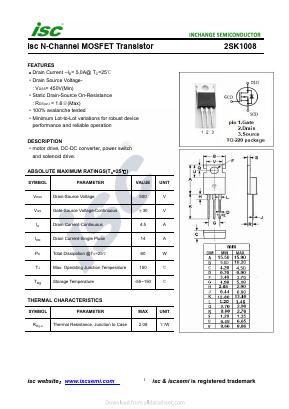 2SK1008 Datasheet PDF Inchange Semiconductor