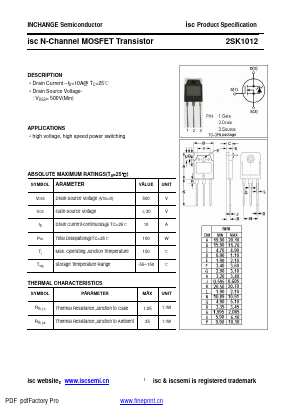 K1012 Datasheet PDF Inchange Semiconductor