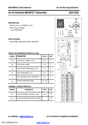 K1020 Datasheet PDF Inchange Semiconductor