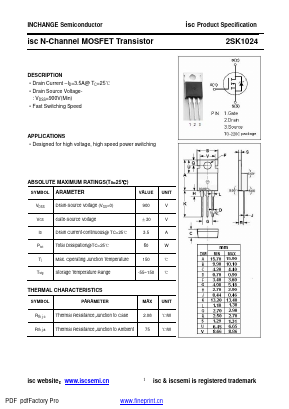 2SK1024 Datasheet PDF Inchange Semiconductor