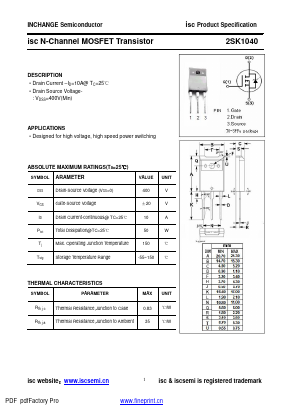 2SK1040 Datasheet PDF Inchange Semiconductor