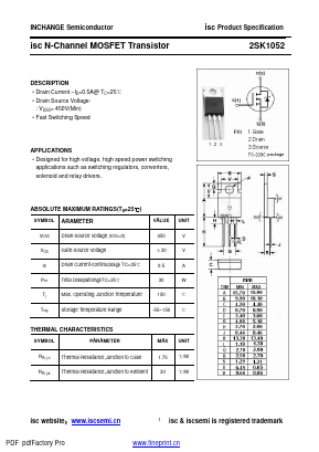 2SK1052 Datasheet PDF Inchange Semiconductor