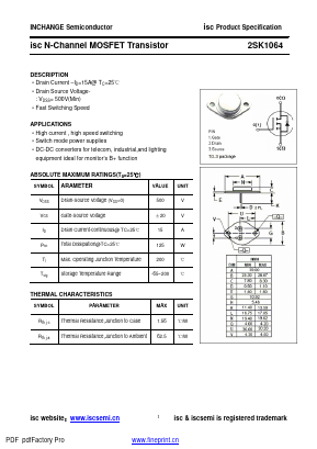 2SK1064 Datasheet PDF Inchange Semiconductor