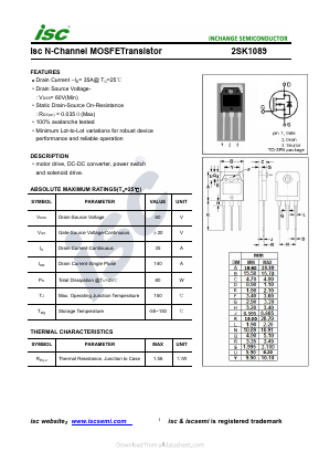 2SK1089 Datasheet PDF Inchange Semiconductor
