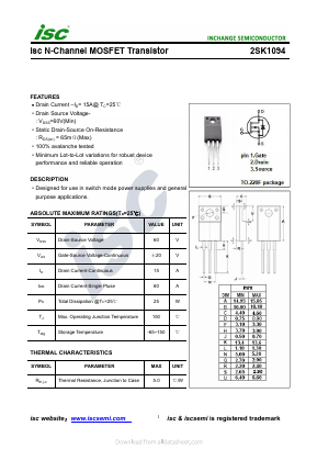 2SK1094 Datasheet PDF Inchange Semiconductor
