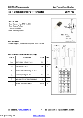K1706 Datasheet PDF Inchange Semiconductor
