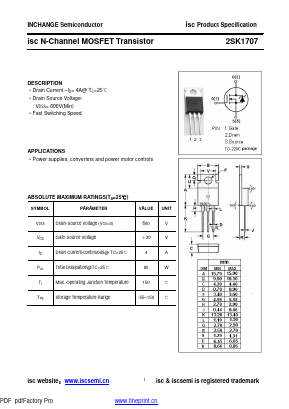 K1707 Datasheet PDF Inchange Semiconductor