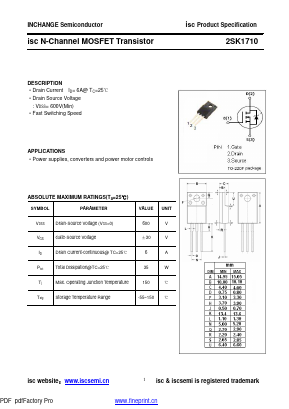 2SK1710 Datasheet PDF Inchange Semiconductor