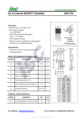 2SK1793 Datasheet PDF Inchange Semiconductor