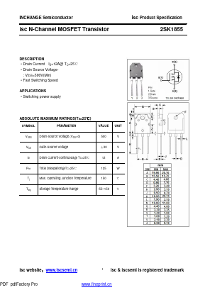 K1855 Datasheet PDF Inchange Semiconductor