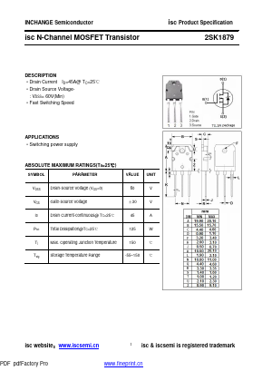 K1879 Datasheet PDF Inchange Semiconductor