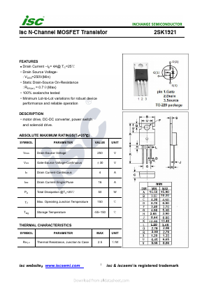 2SK1921 Datasheet PDF Inchange Semiconductor