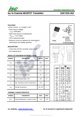 2SK1929-262 Datasheet PDF Inchange Semiconductor