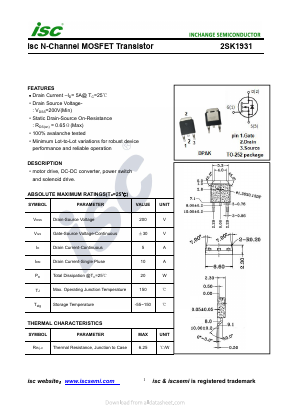 K1931 Datasheet PDF Inchange Semiconductor