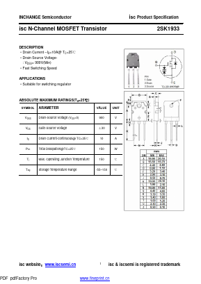 2SK1933 Datasheet PDF Inchange Semiconductor