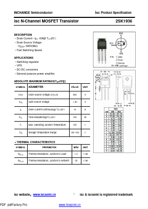 2SK1936 Datasheet PDF Inchange Semiconductor