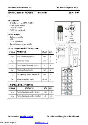 2SK1940 Datasheet PDF Inchange Semiconductor