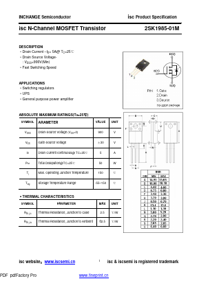 2SK1985-01M Datasheet PDF Inchange Semiconductor