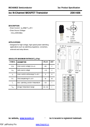 2SK1606 Datasheet PDF Inchange Semiconductor