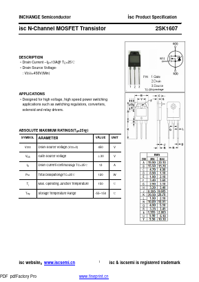 K1607 Datasheet PDF Inchange Semiconductor
