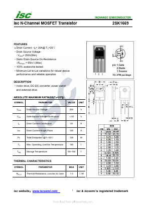 2SK1669 Datasheet PDF Inchange Semiconductor