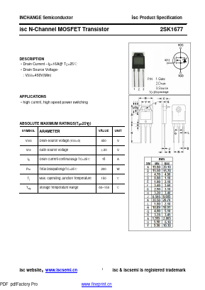 2SK1677 Datasheet PDF Inchange Semiconductor