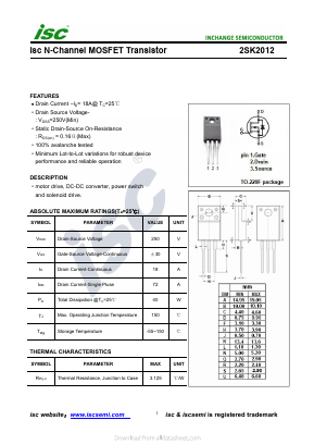 2SK2012 Datasheet PDF Inchange Semiconductor