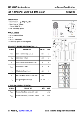 2SK2038 Datasheet PDF Inchange Semiconductor