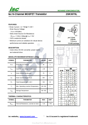 2SK3070L Datasheet PDF Inchange Semiconductor