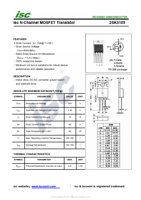 K3109 Datasheet PDF Inchange Semiconductor