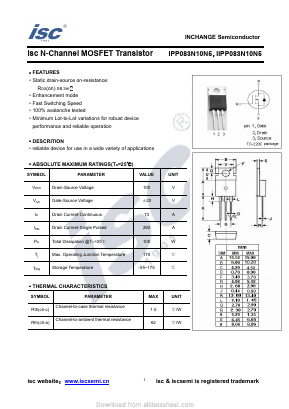 IPP083N10N5 Datasheet PDF Inchange Semiconductor