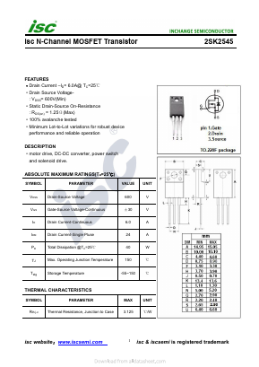 K2545 Datasheet PDF Inchange Semiconductor