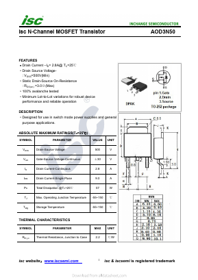 AOD3N50 Datasheet PDF Inchange Semiconductor