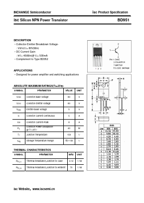 BD951 Datasheet PDF Inchange Semiconductor